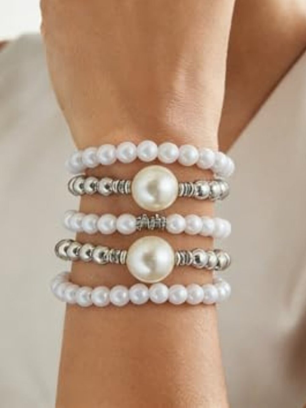 Silver Beaded Bracelets Set for Women